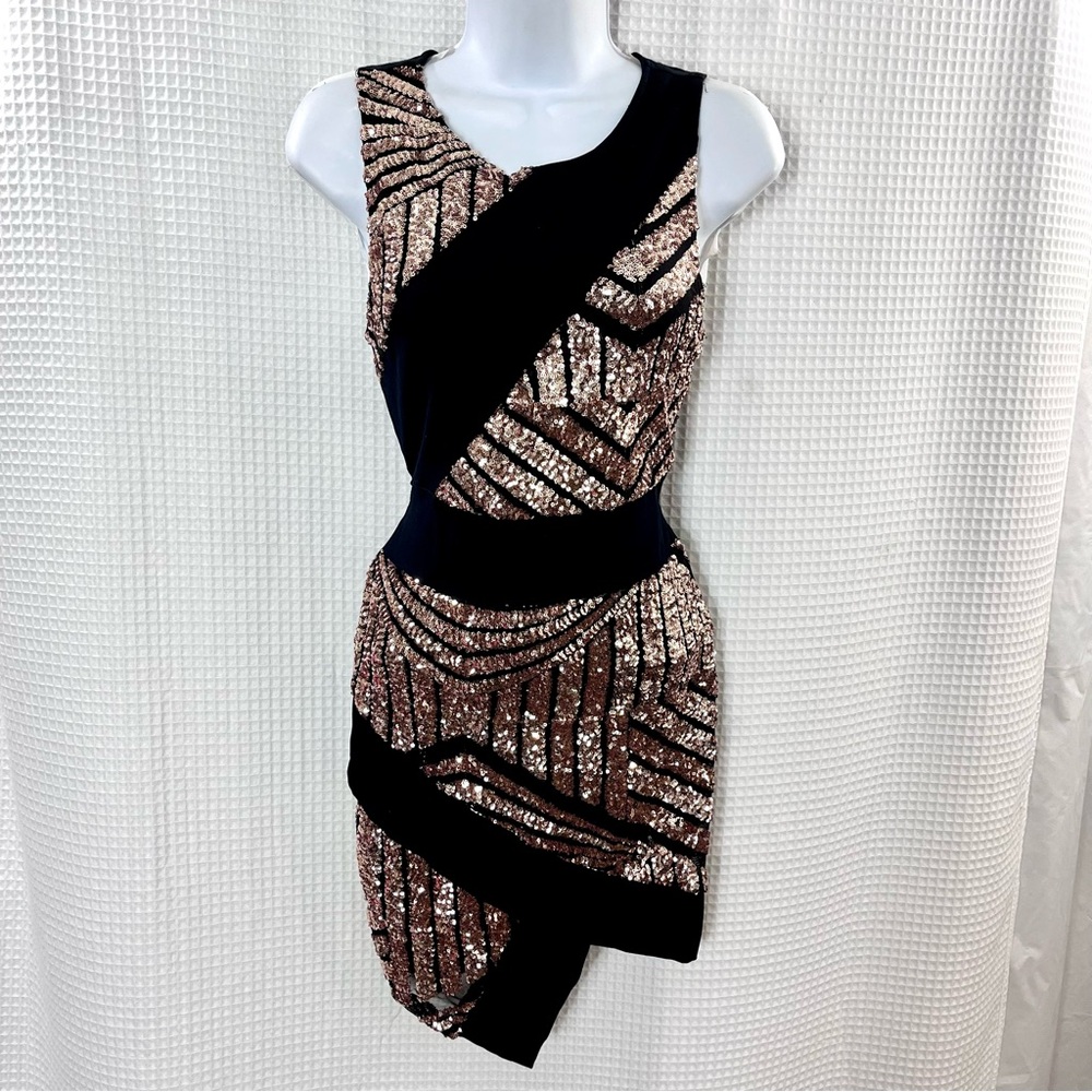 Papaya ladies Black and Gold Asymmetrical Dress size medium